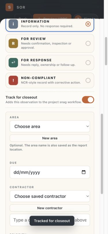 SOR project with New site walk button