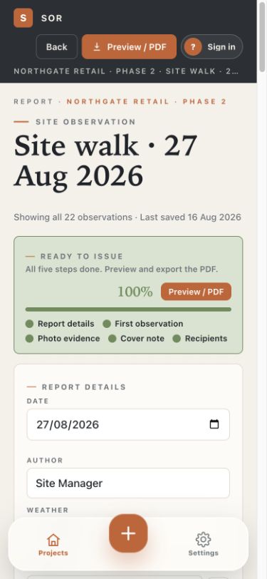 SOR report ready to issue