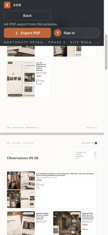 SOR report observation pages