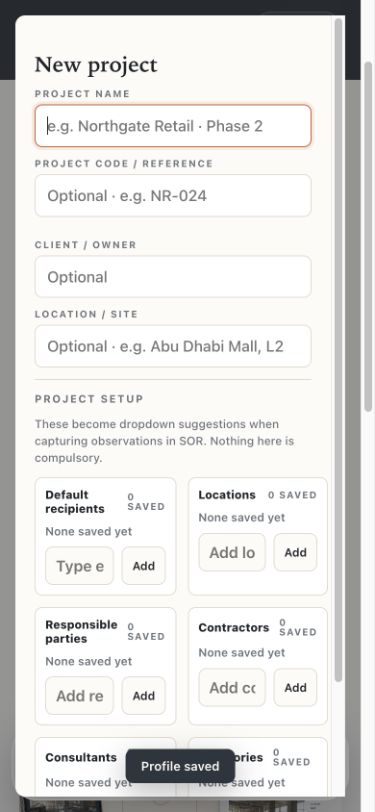 SOR new project form